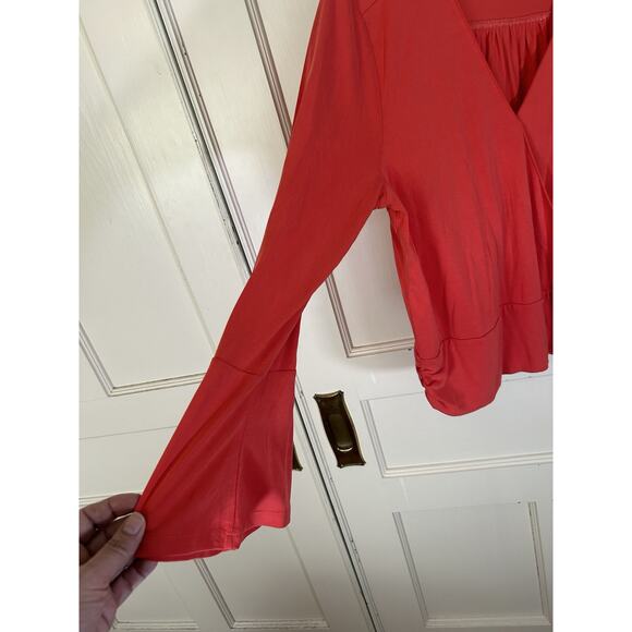 Soft Surroundings Draped Front V-Neck Blouse Womens Size XL Orange Bell Sleeve - Picture 2 of 8